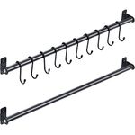 KINGRACK Kitchen Rail Pan Hanger, Utensil Hanging Bar Rack, Wall Mounted Hanger Organizer for Hanging Knives and Pan, Towel Bar in Bathroom with 10 Removable S Hooks 570mm x2