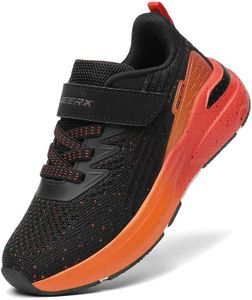 GEERX Kids Sneakers Toddler Boys Running Tennis Shoes Lightweight Breathable Sport Athletic, Black Orange, 11 Little Kid