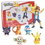 Pokémon Battle Ready! Figure Set Toy, 6 Pieces - Includes 4.5" Ash & Launching Pikachu, 2" Charmander, 2” Rowlet, 2” Piplup, 2” Zorua - Officially Licensed - Gift for Kids, Boys & Girls - Ages 4+