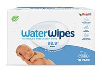 WaterWipes Plastic-Free Original Baby Wipes, 1080 Count (18 packs), 99.9% Water Based Wipes, Unscented for Sensitive Skin (Packaging may vary)