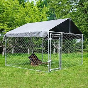 HITTITE Extra Large Outdoor Dog Kennel, Anti-Rust Dog Kennel Outside with Roof, Galvanized Chain Link Dog Runs for Outside with Waterproof UV-Resistant Cover and Secure Lock