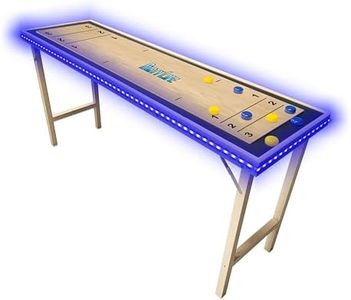 6-Foot Premium Shuffleboard Table w/LED Lights & Folding Legs - Wood Grain Edition