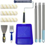 Paint Roller Kit - Set with 2" Paint Brush, Heavy-Duty 9" Paint Roller Frame, 48" Adjustable Extension Pole, Paint Roller Covers x3, 11" Sturdy Paint Tray,3" Putty Knife - Complete Painting Tool Set