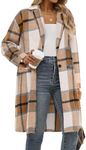 IN'VOLAND Women's Plus Size Flannel Plaid Shacket Jacket Loose Button Wool Blend Winter Tartan Trench Coat with Pockets