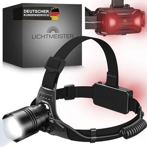 LICHTMEISTER® Stirnlampe mit Rücklicht (2500 Lumen, 8000 mAh Akku) - Stirnlampe LED wiederaufladbar - extrem helle Kopflampe - Stirnlampe LED