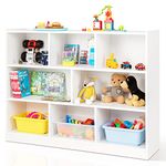 Costzon Kids Toy Organizers and Storage, Wooden 3 Tier Bookshelf with 8 Compartment Cubes to Organize Books, Toys, Home Furniture for Toddlers Playroom, Bedroom, Living Room, Nursery (White)