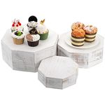 Hacaroa Set of 3 Wood Cupcake Stand Octangular Display Risers, Whitewashed Rustic Cake Dessert Stand, Stackable Figurine Showcase Box for Appetizers, Accessories, Merchandise, 3 Sizes