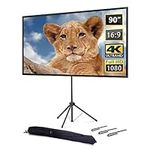 Projector Screen and Stand, Outdoor Projector Screen, 90 Inch 16:9, Portable Projector Screen with Stand, 1.2 Gain Fiberglass, Lightweight and Compact, Easy Setup, Idea for Home Cinema, Backyard Party