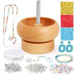 Tilhumt Bead Spinner for Jewelry Making, Effortless Rotating Wooden Bracelet Spinner with 50 Letter Beads, 3000 Seed Beads, 2 Big Eye Beading Needles for Making Seed Clay Beads Waist, Bracelets