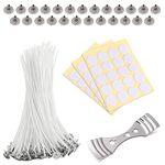 HOBOZ Candle Wicks 60 Pcs - 8 Inches Long Pre-Waxed Cotton Threads with Centering Device, 60 Stickers & 30 Metal Tabs - Long Lasting with No Black Smoke for DIY Candle Making