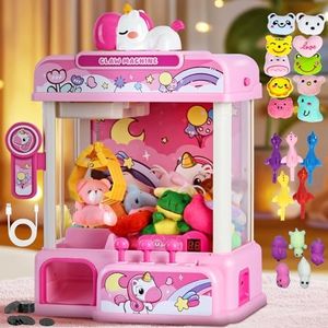 CWLAKON Claw Machine for Kids, Mini Vending Machine Girls Unicorn Toys with Sound & 20 Mini Toys, Candy Grabber Prize Dispenser Machine Electronic Arcade Games, Christmas Birthday Gifts, Pink