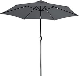 Kingsleeve sombrilla de aluminio 300cm con 24 luces LED solar Antracita manivela Parasol inclinable jardín Playa balcón