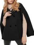 Tankaneo Women’s Double Breasted Poncho Lapel Collar Button Cloak Cape Coat with Pockets