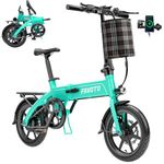 Favoto Folding Ebike Lightweight 38LBS Electric Bicycle 250W Motor 36V10.4Ah Detachable Battery with Front Basket, Bright Green