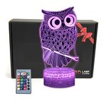 TriPro Owl Bird 3D Illusion Bedroom Decorations Night Light Table Lamp