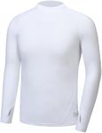 FitsT4 Sports Youth Boys & Girls Compression Thermal Shirt Kids Fleece Undershirt Long Sleeve Mock Neck Top Cold Baseball Soccer Gear White S