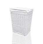 Arpan Large White Wicker Laundry Basket With White Lining