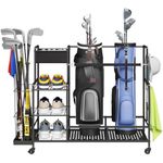 Lifewit Golf Bag Organizer, 2 Golf Bags Stand, Golf Club Holder with Wheels, 4 Removable Hooks, Shoe racks for Golf Equipment Accessories, Golf Organizers and Storage for Garage, Basement, Shed