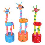 Healifty 3pcs Wooden Giraffe Figurine Toy Push Up Press Base Thumb Finger Puppets Dancing Rocking Animal Toy for Home Decoration Kids Toddler Gift (Random Color)