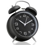 Betus Non-Ticking Twin Bell Alarm Clock - Metal Frame 3D Dial with Backlight Function - Desk Table Clock for Home & Office - Midnight Black