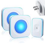 Wireless Doorbell 1200 feet Waterproof Door Bell with Flash LED Light 36 Melodies 4 Volume Levels (2 Receivers & 1 Touch Button, White JSIEEM)