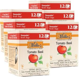 MILLIE'S TOMATO BASIL SIPPING BROTH | Vegetable Broth with Savory Seasonings for Snack Urges | Vegan, Keto, Gluten Free, Intermittent Fasting, and natural | (6 Pack - 72 Broth Bags Total)