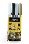 Brustro Acrylic (DIY) Fine Tip Marker Set of 4 - Gold, Silver, Black, White 0.8MM, for Craftworks, School Projects, and Other Presentations