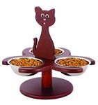 Etna Pet Store Wooden Multi-Cat Raised Feeder with 3 Metal Food Bowls/Dishes -Promotes Better Digestion, Prevents Feline Acne, Stops Food Competition, and Keeps Food Dirt and Pest Free