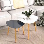 RIBAVARY™ Nesting Coffee Table End Table,Set of -2 Modern Minimalist Side Table for Living Room, Balcony,Bedroom Apartment, Yard,Small Spaces,Office (Triangle Pack of 2, Grey - White)