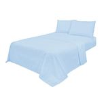 Voice7 Non Iron Sky Blue 4pc Sheets Set (Fitted Sheet + Flat Sheet + Pillow Cases Pair) Percale Super Poly Cotton Bedding Sets (Sky, Double)