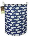 HUNRUNG Large Canvas Fabric Lightweight Storage Basket/Toy Organizer/Dirty Clothes Collapsible Waterproof for College Dorms, Kids Bedroom,Bathroom,Laundry Hamper (Blue Whale)