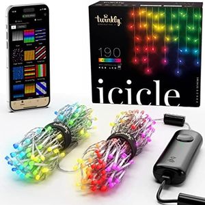 Twinkly Icicle 190 LED RGB, Outdoor and Indoor Cascade Lights, Smart Multicolor LED Lights, Compatible with HomeKit, Alexa, Google Home, IP44, App Control, Transparent Wire, 5.5m