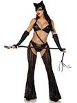 Leg Avenue Women’s 3 PC Mistress Kitty Halloween Costume with Catsuit, XS, Black