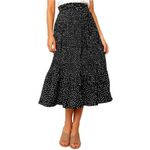 Oyamiki Womens High Waisted Pleated Dress Casual Polka Dot A-Line Long Black Midi Skirt Plus Size Skirts for Curvy Women Anniversary or Wedding, XL