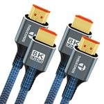 Thsucords 8K 4K HDMI Cable 6.6FT 2 Pack(2M), High Speed Braided HDMI to HDMI 2.1 Cord Supports 8K@60Hz, 4K@120Hz 144Hz 48Gbps Compatible with Roku TV/PS5/HDTV/Blu-ray