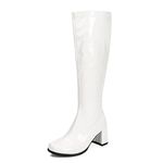 Women's Go Go Boots Over The Knee Block Heel Zipper Boot, White, 6.5