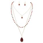 Bocar 3 Layer Jewelry Set Long Chain Pendant Bead Necklace Earring for Women (NK-10036-red)