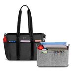 Damero Teacher Bag with Felt Insert Organizer, Teacher Utility Tote Bag with Padded Sleeve for up to 15.6'' Laptop for School, Black