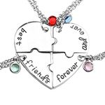 Top Plaza Silver Tone Alloy Rhinestone Best Friends Forever and Ever BFF Necklace Engraved Puzzle Friendship Pendant Necklaces Set(Set of 3) For Women