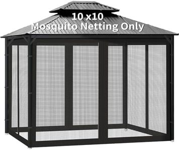 Gazebo Universal Replacement Mosquito Netting, 10' x 10' Outdoor Canopy Net Screen 4-Panel Sidewall Gazebo Curtains, with Zippers, Easy to Install, Fit for Most Gazebo 10x10 Canopy，Patio （Black）