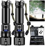 ANKRA Rechargeable Flashlight High Lumens with Waterproof Box, Powerful LED Flashlight XHP70.2 with 5 Modes & Zoomable & IPX7 Waterproof, Tactical Flashlight for Camping, Hiking, Emergencies(2 Pack)