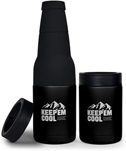 Keep em Cool Vacuum Insulated Beer Bottle & Can Cooler With Beer Opener- Double Walled, Stainless Steel Drink Cooler For Beers & Beverages- Easy To Hold For BBQs & Camping- Great Beer Gift (Black)