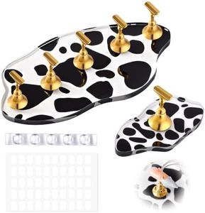 MelodySusie Update Nail Stand for Press Ons, 2 Spotted Cloud Magnetic Bases for Practice Painting Display Practice with Brush Holder and Reusable Double-Sided Tape for Home DIY Salon Supplies