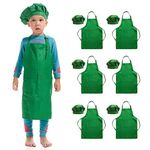 Hi loyaya 12 Pieces Green Kids aprons Adjustable Children Chef Apron Set for Cooking Baking Painting Art Kids Chef Hat and Apron with 2 Pocket