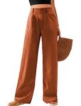 Feiersi Women's Casual Wide Leg Pants High Waisted Long Trousers Button Down Straight Palazzo Pants with Pockets(Orange Yellow,Large)