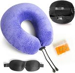 aeris Purple Travel Pillow for Airplanes and Car - Memory Foam Neck Pillow with Sleep Mask, Earplugs, Carry Bag, Adjustable Toggles, Machine Washable Velour Cover, Purple