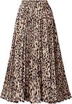 CHARTOU Womens Chic Elastic High Waisted A Line Leopard Print Pleated Shirring Midi-Long Skirt, Dark Yellow, XX-Large