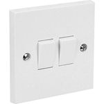 2 Gang 2 Way Light Switch White Plastic Double Twin