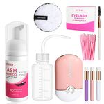 Eyelash Shampoo Cleanser Set, Lash Extension Clean Mousse, Mini USB Fan Dryer, Wash Bottle, Mascara Brush, Cleansing Brushes, Makeup Remover Pad, Disposable Microbrushes, Women Beginner Home Salon Use