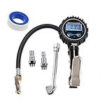 JZK Digital Tire Pressure Gauge with LCD Display, car Tire Pressure Tester 200PSI with Rubber Hose and Quick Connect Coupler, air compressor tyre inflator attachment